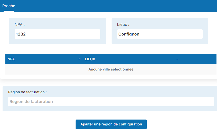 Formulaire de création de région