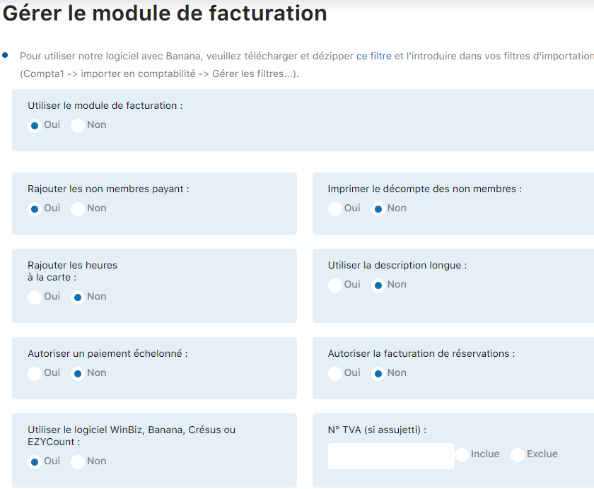 Écran de configuration - partie 1