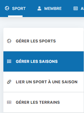 Menu Gérer les saisons
