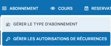 Menu Gérer les autorisations de récurrences
