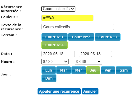Sélection du type de récurrence