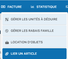 Menu Facture avec option Lier un article