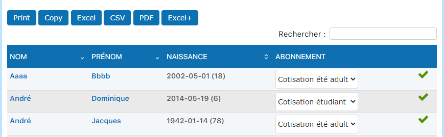 Cliquer sur la flèche pour modifier l'abonnement