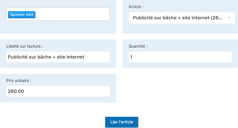 Sélection de l'article - liste déroulante 2