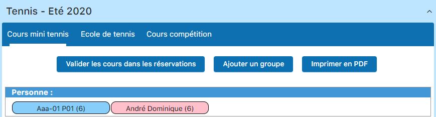 Liste des inscrits avec codes couleur