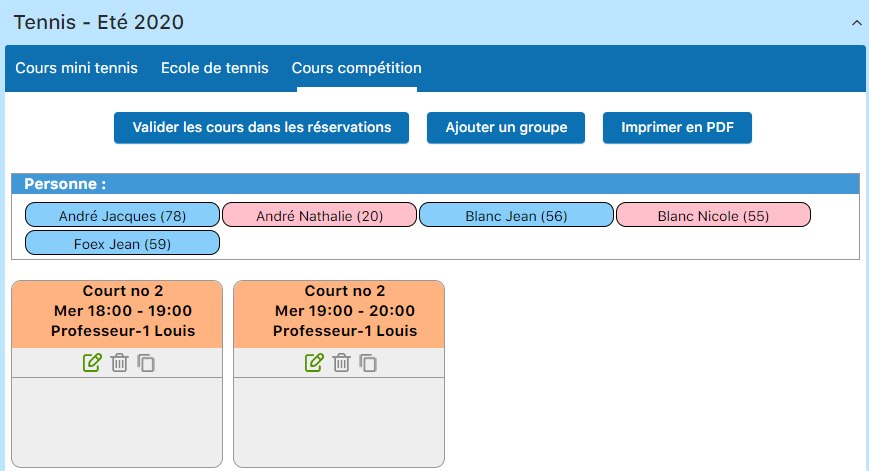 Sélection du type de cours pour composition
