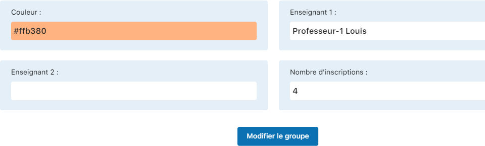 Fenêtre d'édition du groupe