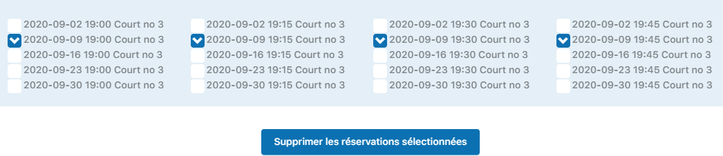 Sélection de la leçon à supprimer