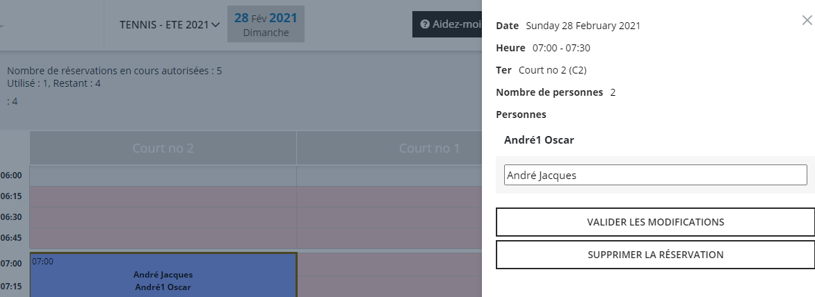 Cliquer sur une réservation pour la modifier